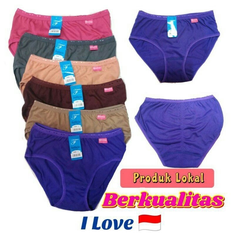 12 PCS/ LUSINAN/3201/FELLICIA Warna Gelap | Celana Dalam Wanita Jahitan Belakang