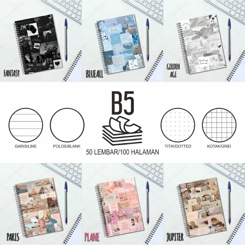 

Notebook B5 buku catatan garis titik kotak polos buku tulis seklolah kantor