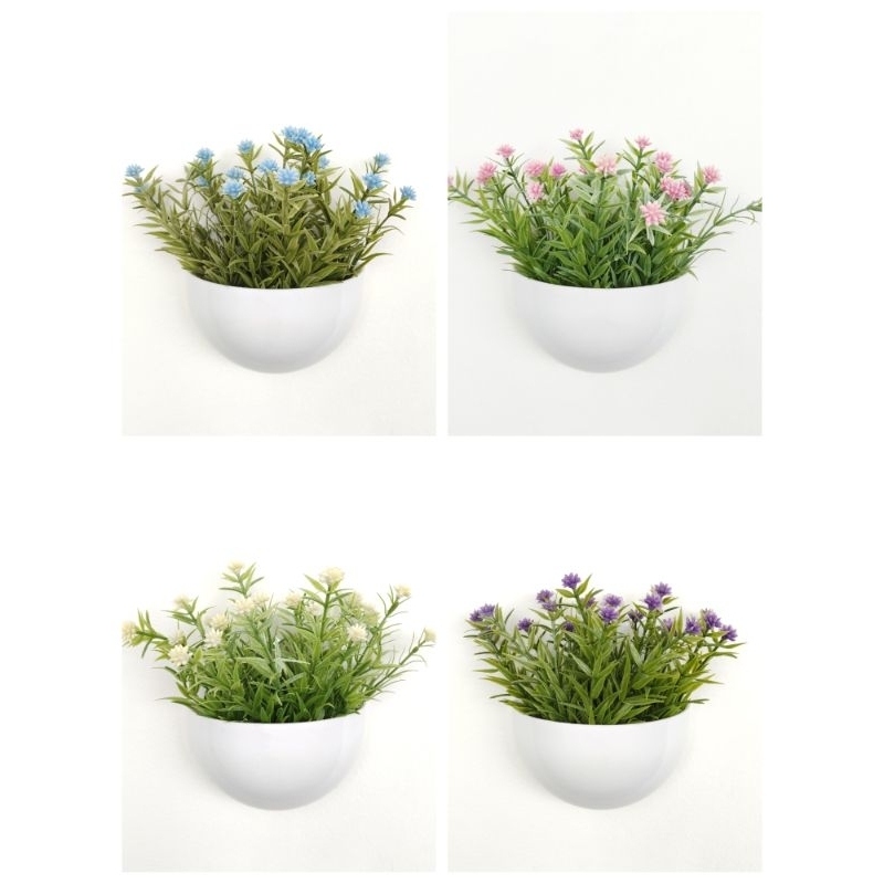 BUNGA ARTIFICIAL VAS DINDING PLASTIK TEMPEL BUNGA PLASTIK PALSU HIASAN DEKORASI PAJANGAN  DINDING