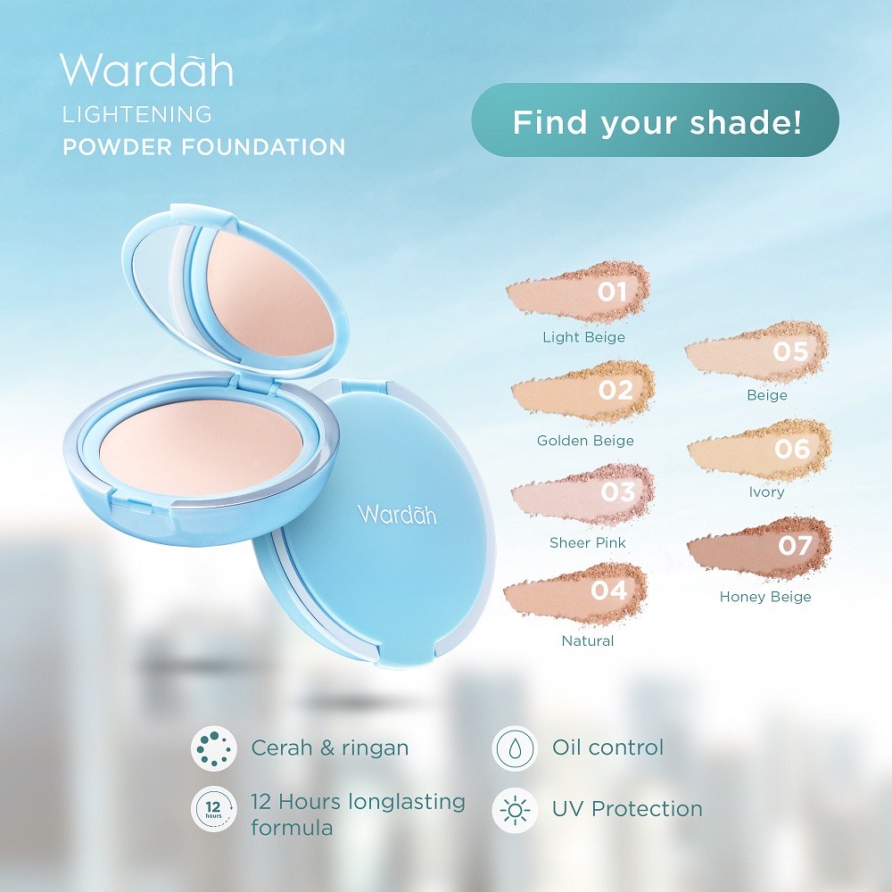 WARDAH Lightening Powder Foundation Extra Cover Indonesia / Bedak Padat 10g / Matte Finish Two Way Cake SPF 22 / 12 H Longlasting / Light Beige Pink Natural / Cosmetic Makeup Face / Compact BB Loose Cream Concealer / Full Set Refill Series / Ligh Feel