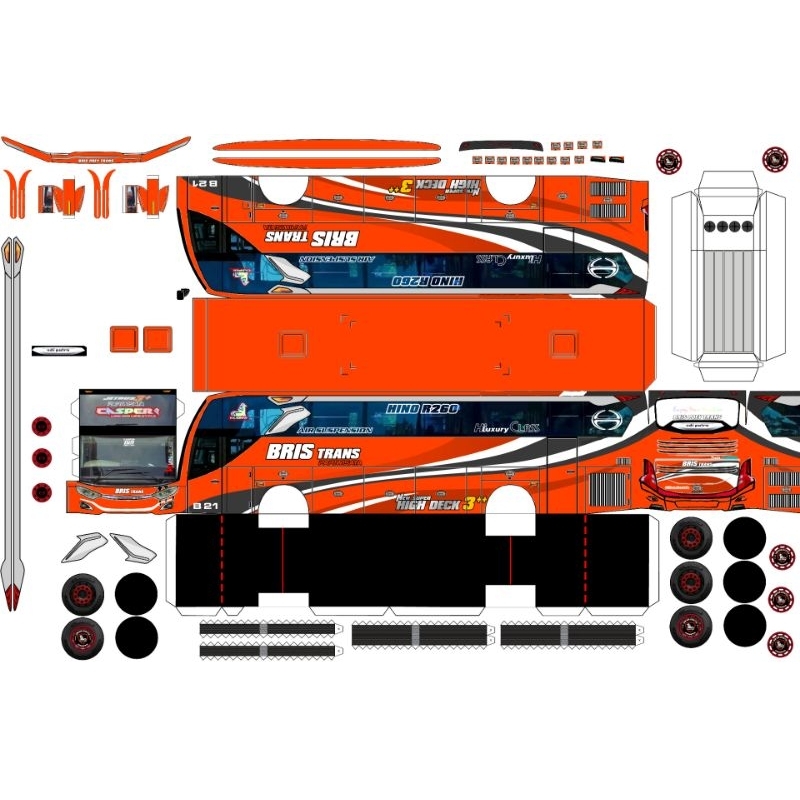 Lembaran Pola Papercraft Bus skala 50 Tuan Muda Casper Miniatur Bus