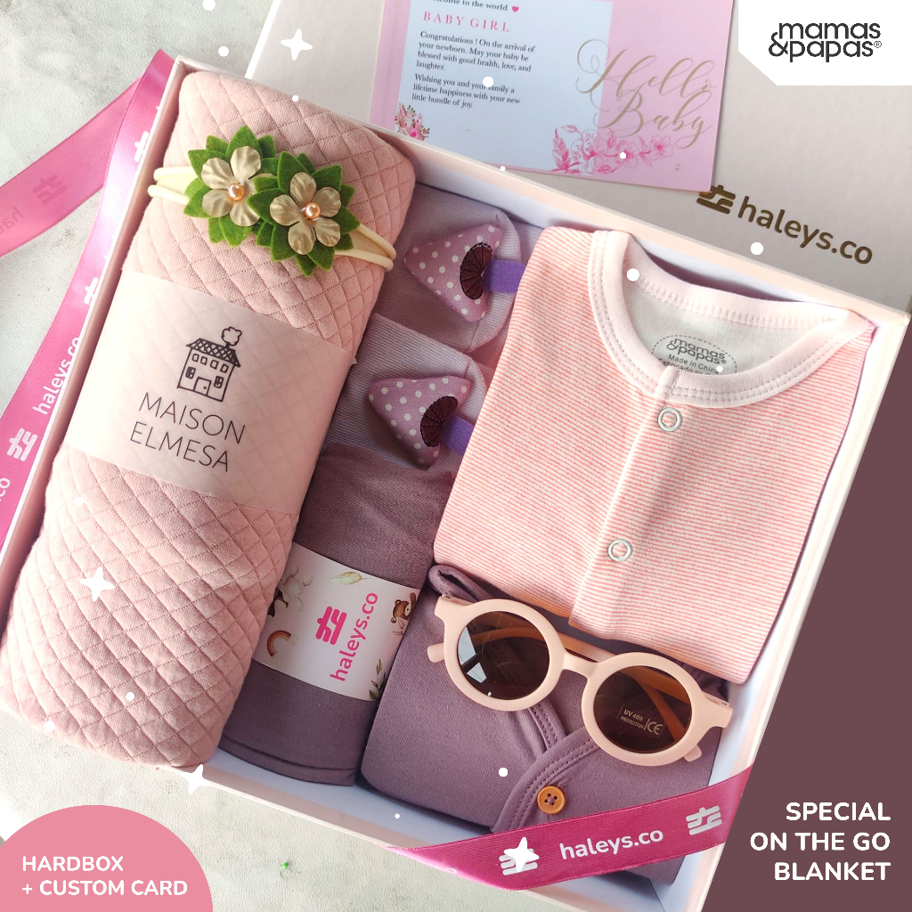 Hampers Baby Super Premium Special On the go blanket Maison Elmesa, Sleepsuit Mamaspapas, Piyama LIbby, Kado Bayi 0-12 bulan boy girl giftset lahiran by haleys.co