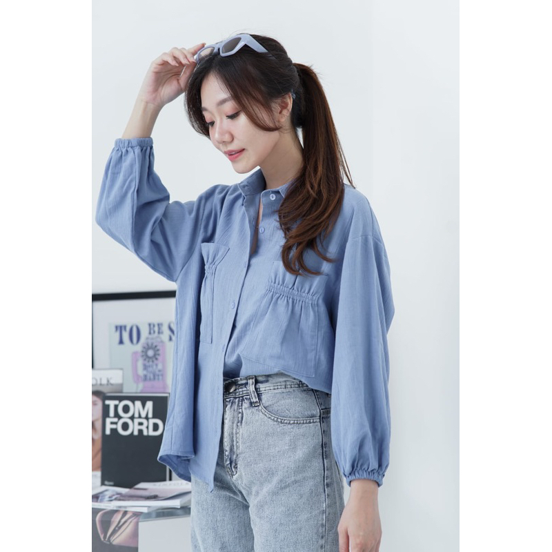 Gladis Pocket Serut Linen Shirt | Kemeja Kerja Premium Wanita | Kemeja Hangout |  Kemeja Kuliah |