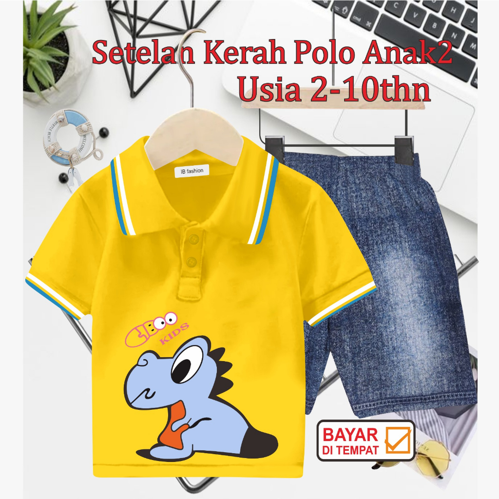 ((IB))SETELAN ANAK2 KERAH POLO SEMI JEANS/DINO DIGITAL SABLON