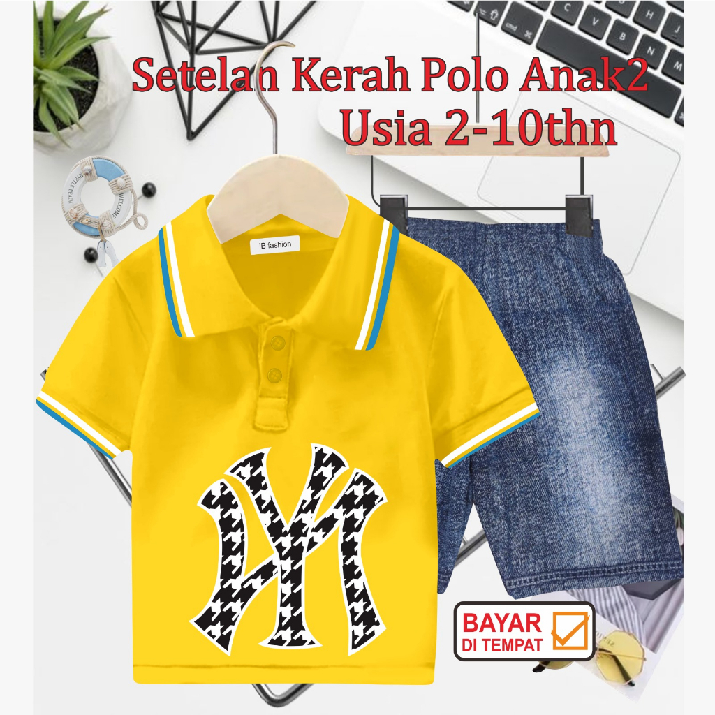 ((IB))SETELAN ANAK2 KERAH POLO SEMI JEANS/NY DIGITAL SABLON