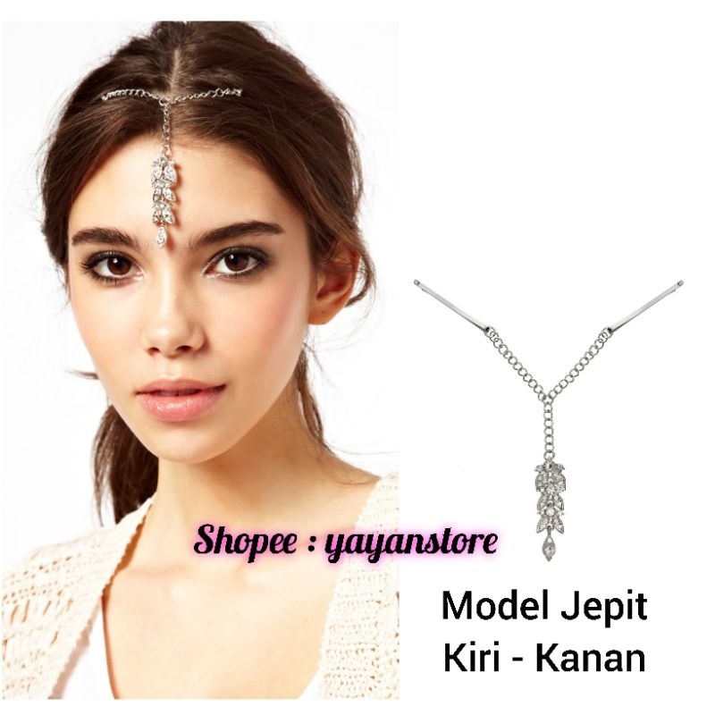 Rantai Kepala India / Headchain Jepit Perak Silver / Bohemian / Boho Belly Dance / Mahkota Tiara Wanita