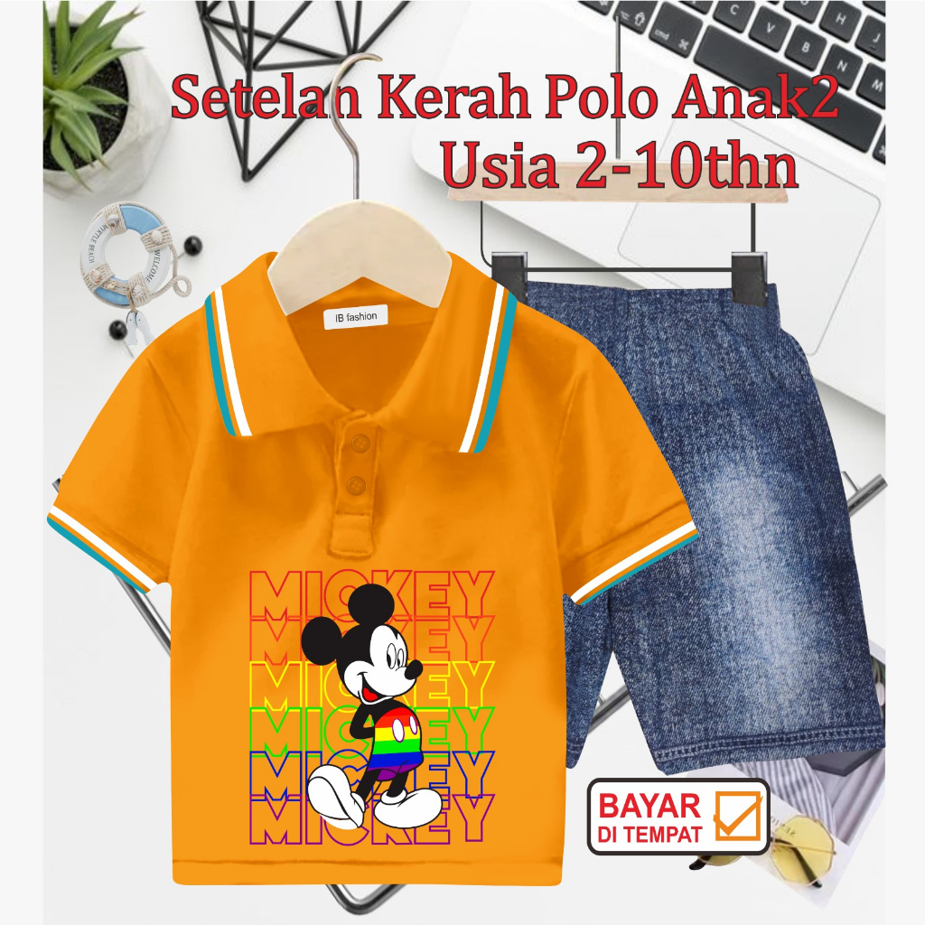 ((IB))SETELAN ANAK2 KERAH POLO SEMI JEANS/M1CK3Y DIGITAL SABLON