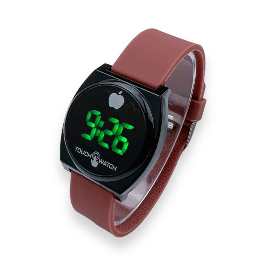 COD✅ Jam Tangan Digital Wanita Pria Watch LED Rubber Elektronik Touch Screen Harga Murah    S1201-S1292-Cokelat