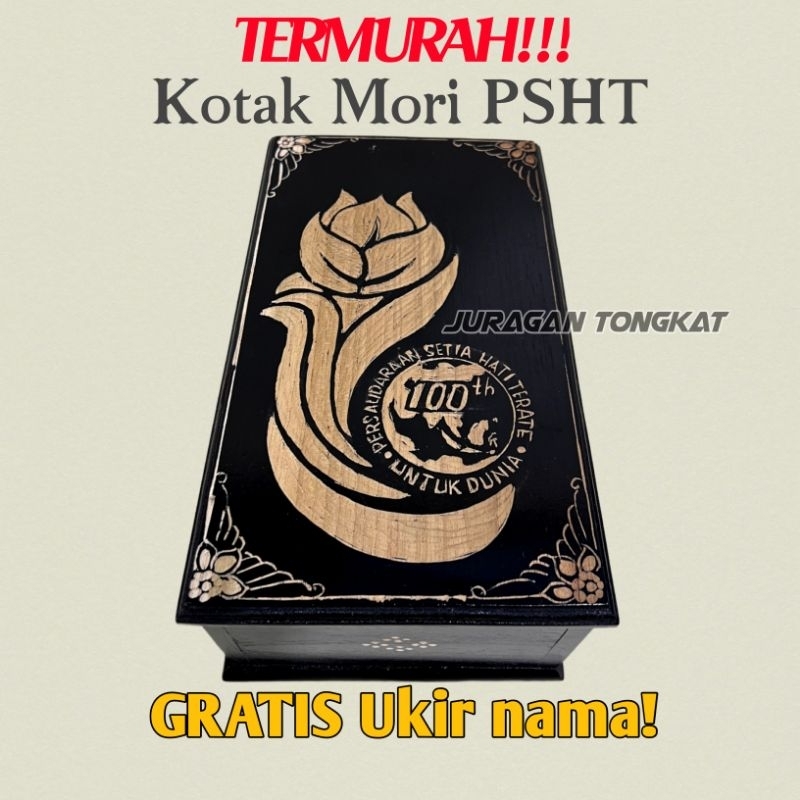 Kotak Mori PSHT Kayu Jati Ukir FREE UKIR NAMA motif Ukir Terate Emas 1 Abad / Kotak Mori Ukir Murah 
