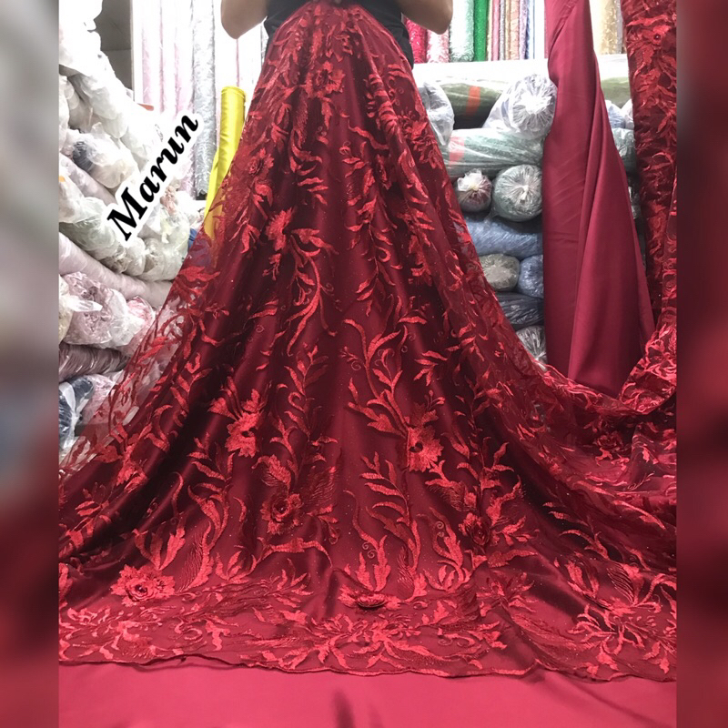 MURAH!!! Kain bahan Tulle 3D mutiara / brokat 3d mutiara.