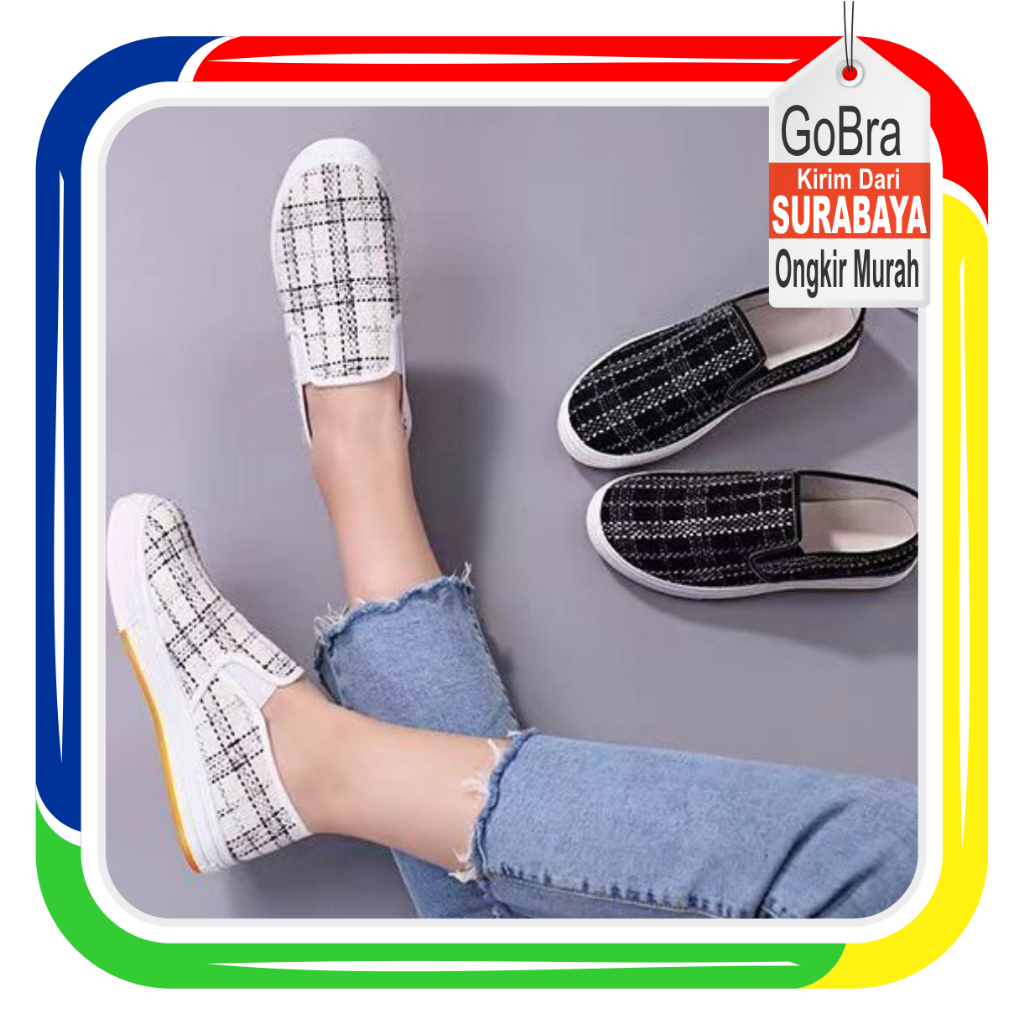 Gobra ♕ SEP026 (Tanpa Kotak) Sepatu Sneakers Wanita Hitam Putih Kasual Model Korea Fashion Casual Sport Olahraga Import COD