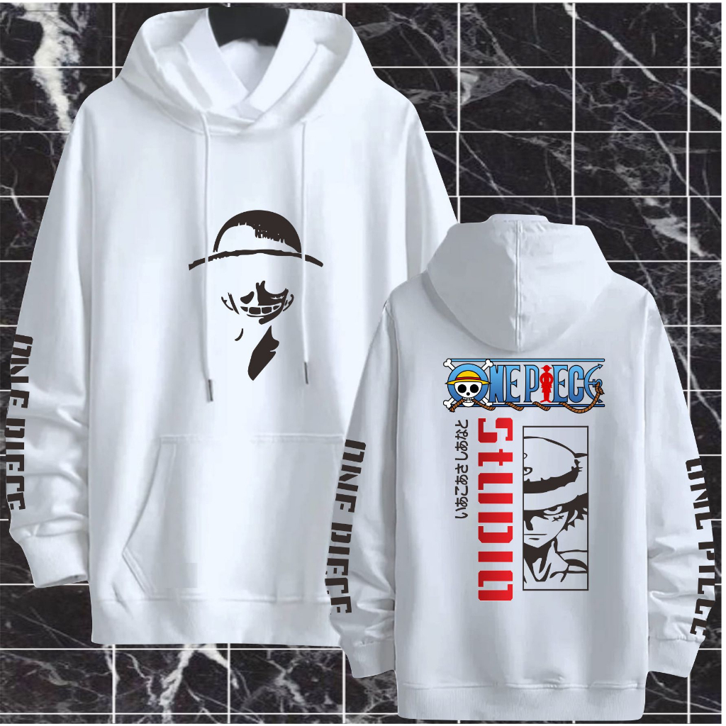 Jaket Hoodie Anime One Pice Monkey D Luffy / Sweater Anime One Piece Luffy Manga Cosplay Jepang Pria Wanita