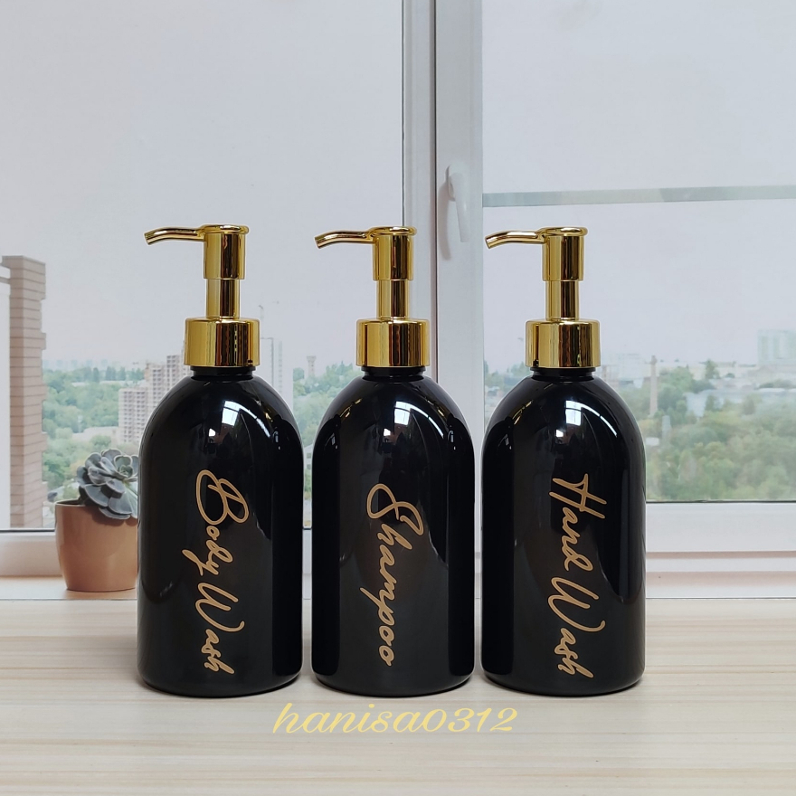 Botol Pump 250ml Aesthetic Tempat Sabun Cair Hitam Glossy Pump Luxury Gold