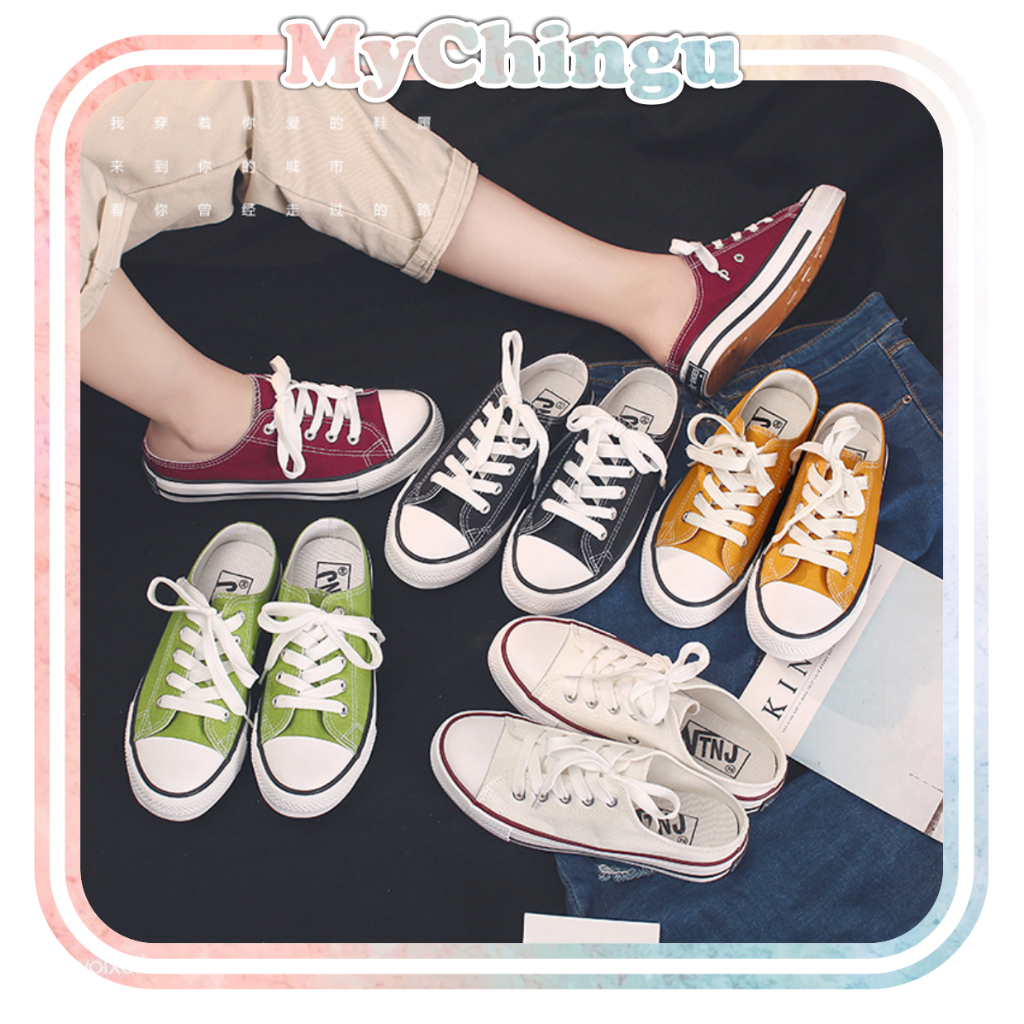 ❀ Chingu ❀ SEP029 (Tanpa Kotak) Sepatu Sneakers Wanita Setengah Kanvas Fashion Banyak Warna Pakai Tali Sporty Model Korean Casual Sport Olahraga Import COD