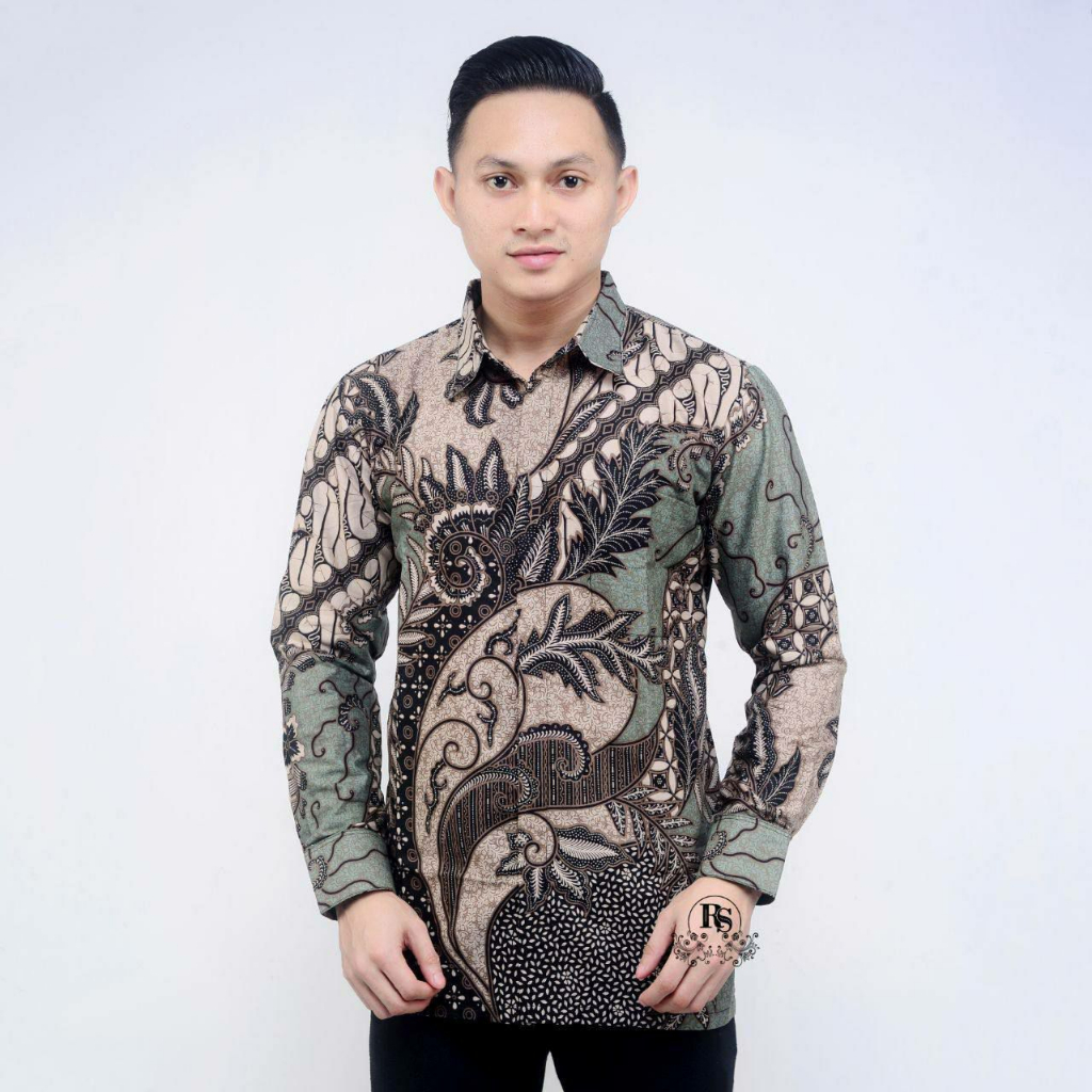 Kemeja lengan panjang batik casual modis slimfit trendy masa kini modern kemeja batik pria lengan panjang terbaru termurah