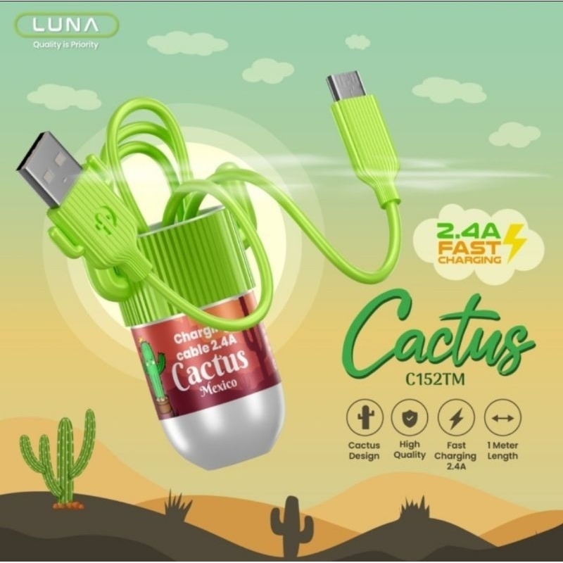 LUNA Cable Data Fast Charging 2.4A Type C Micro USB Kabel Data Cactus C152TM C152TC