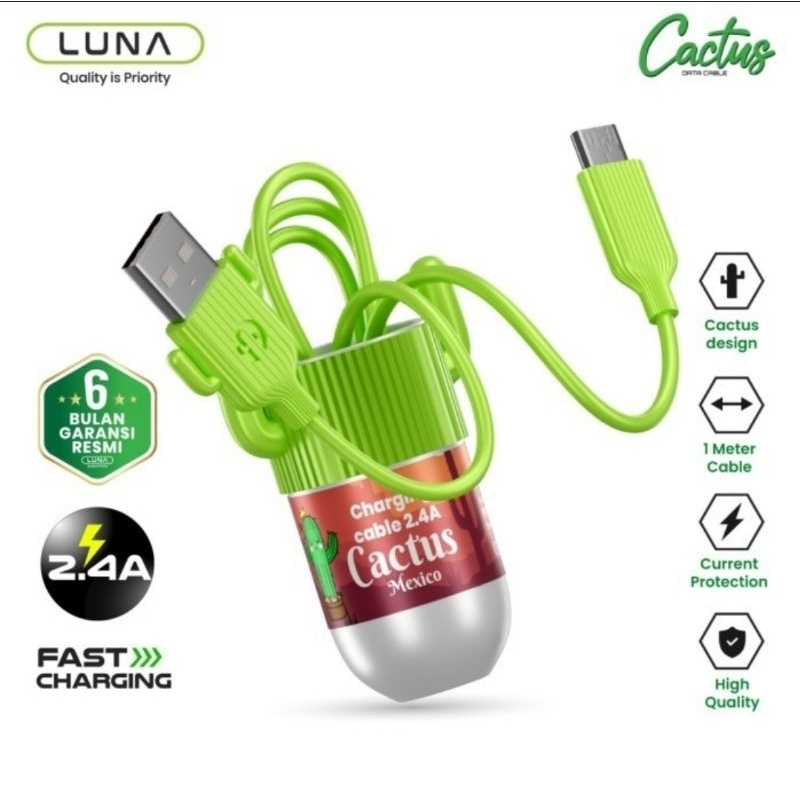 LUNA Cable Data Fast Charging 2.4A Type C Micro USB Kabel Data Cactus C152TM C152TC