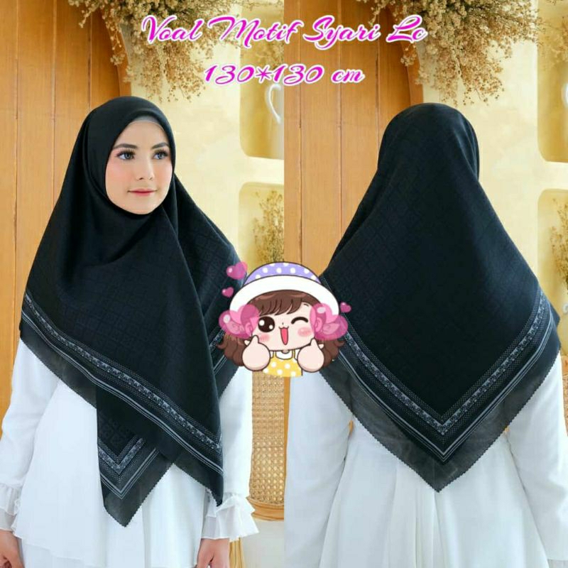 Terbaru - Voal Premium 130 Cm Syar'i Voal Premium Motif Simple Hitam Jilbab Segi Empat Motif Simple 
