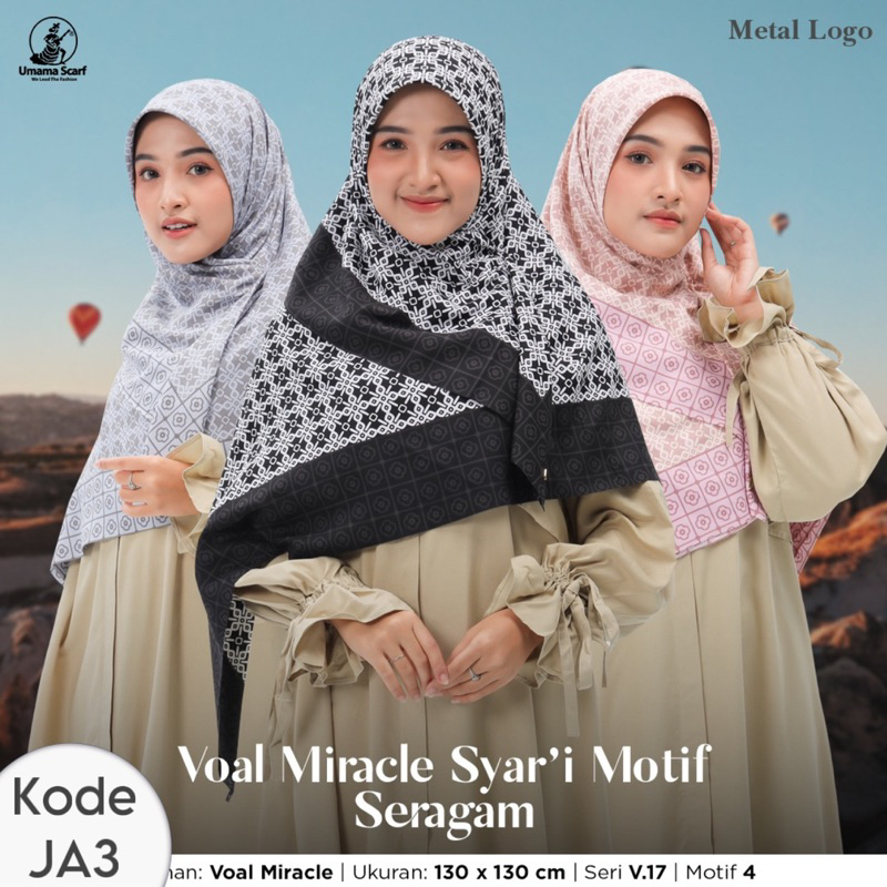 JUMBO SEGIEMPAT MOTIF VOAL MIRACLE JAPAN SYAR'i LC ORIGINAL UMAMA SCARF (130x130cm)LOGO PLAT GOLD