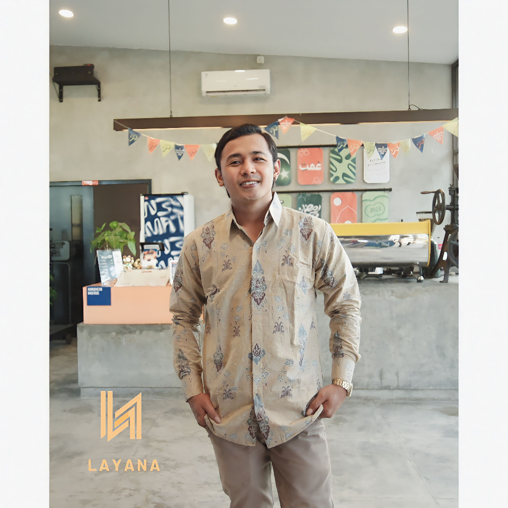 Kemeja Batik Layana Awan setrum Cream Slimfit Premium Pakain Formal dan Nonformal Baju Keluarga