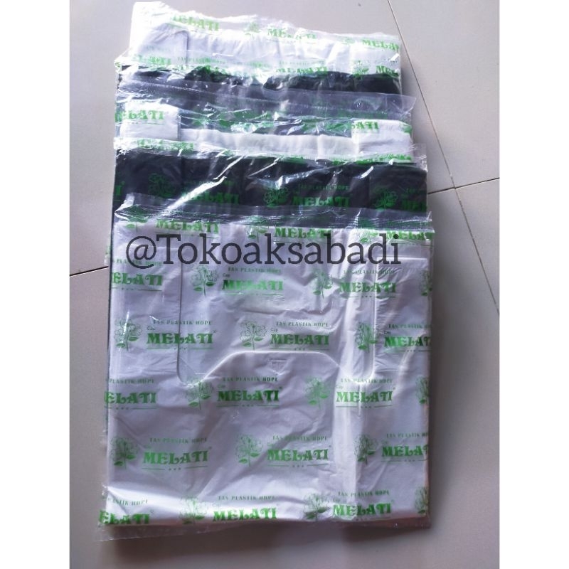 KANTONG PLASTIK KRESEK HITAM/PUTIH MEREK MELATI UK 35×52 /KRESEK HITAM/KRESEK PUTIH/PLASTIK KRESEK