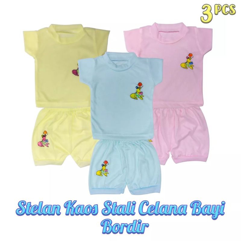 3 Set setelan kaos stali bayi celana pendek bordir laki laki perempuan kaos oblong halus
