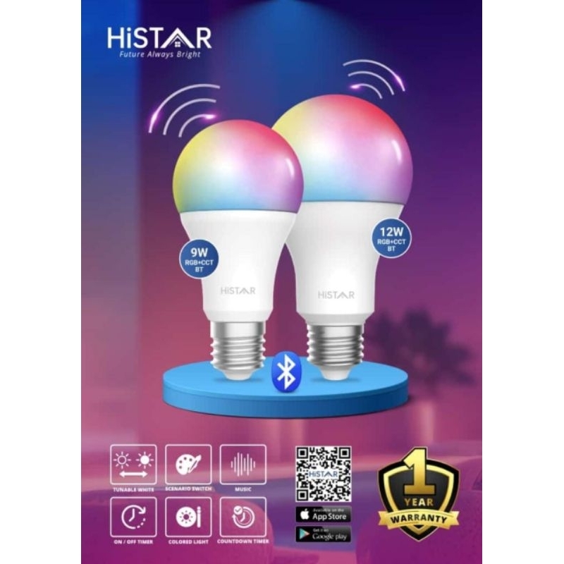 lampu bluetooth histar, smart light bulb RGB + CCT BLUETOOTH 9 WATT