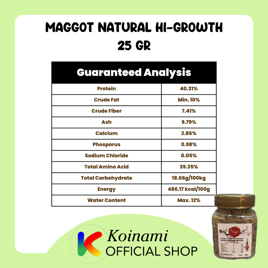 MAGGOT NATURAL HI-GROWTH SUPLEMENT 25gr / pakan ikan koi / fish food / makanan / solaris / tsuyoy