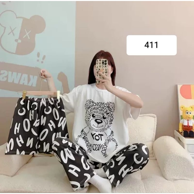 Piyama 3 in 1 dewasa import | baju tidur import lengan pendek | baju tidur 3 in 1