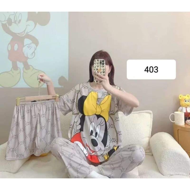 Piyama 3 in 1 dewasa import | baju tidur import lengan pendek | baju tidur 3 in 1