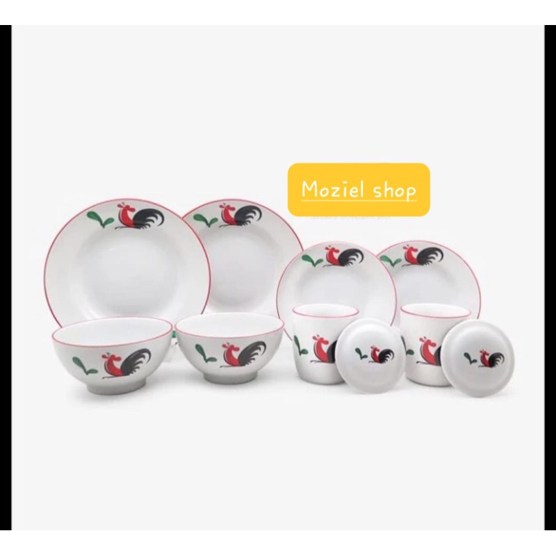 piring set ayam jago isi 8 pcs