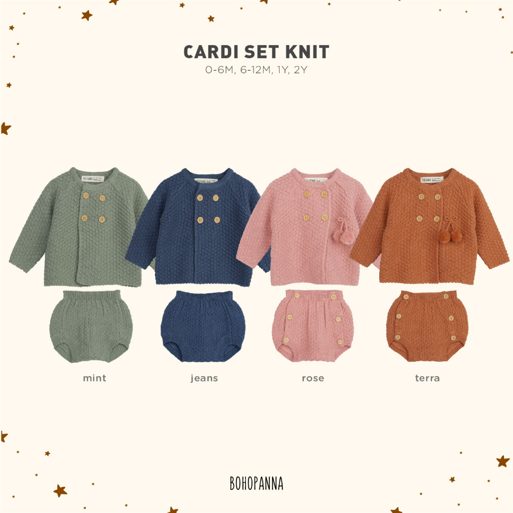 Bohopanna Cardi Set Knit 0-2 Tahun Setelan Rib Knit Bayi