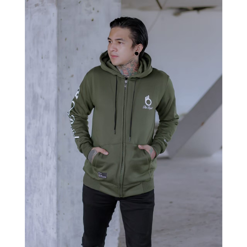 SWEATER HOODIE ZIPPER cowok Sweatshirt Pria BOJIEL Abu Muda motif Print lengan seri BJSL122