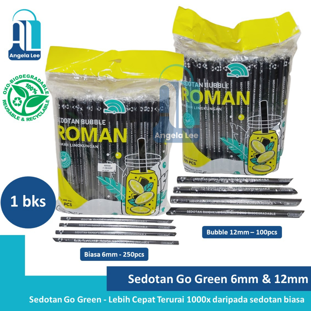 Sedotan Bubble Plastik Hitam Lancip Ramah Lingkungan GoGreen Higienes 6mm 12mm