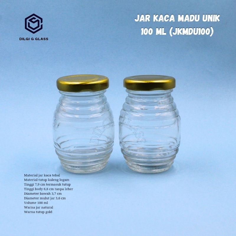 JKMDU100 jar kaca madu 100ml/tempat madu/toples kaca madu 100ml