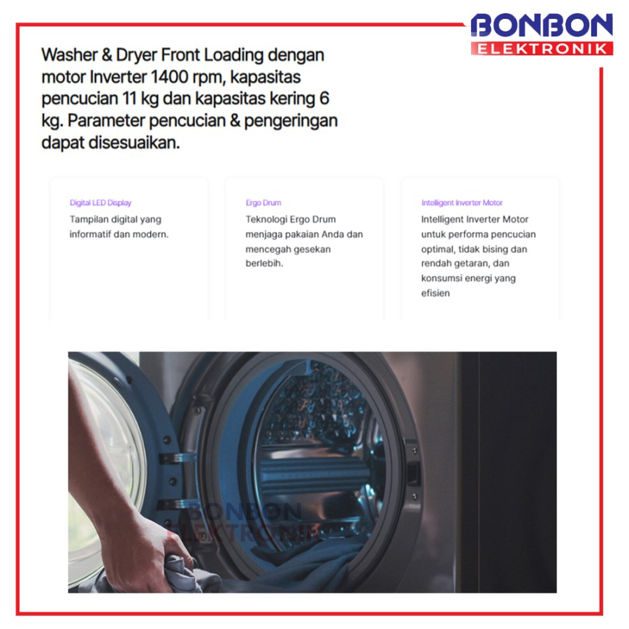 Modena Mesin Cuci Front Loading 11 kg WD 1157 / WD1157 Washer &amp; Dryer