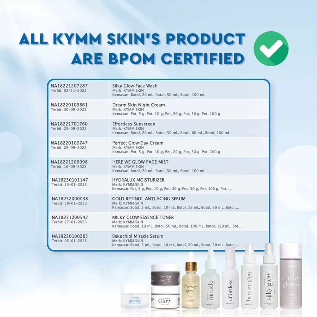 KYMMSKIN 5IN1 FREE POUCH PAKET SKINCARE LENGKAP GLOWING ( FACE WASH, FACE MIST , SERUM, DAY &amp; NIGHT CREAM )