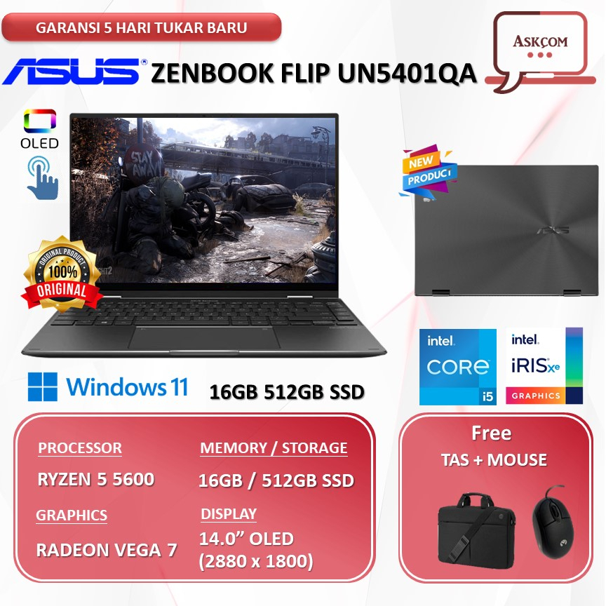 Laptop Asus ZenBook FLIP UN5401QA Oled 2IN1 Touch RYZEN 5 5600 16GB 512SSD VEGA7  W11 14.0FHD 2.8K