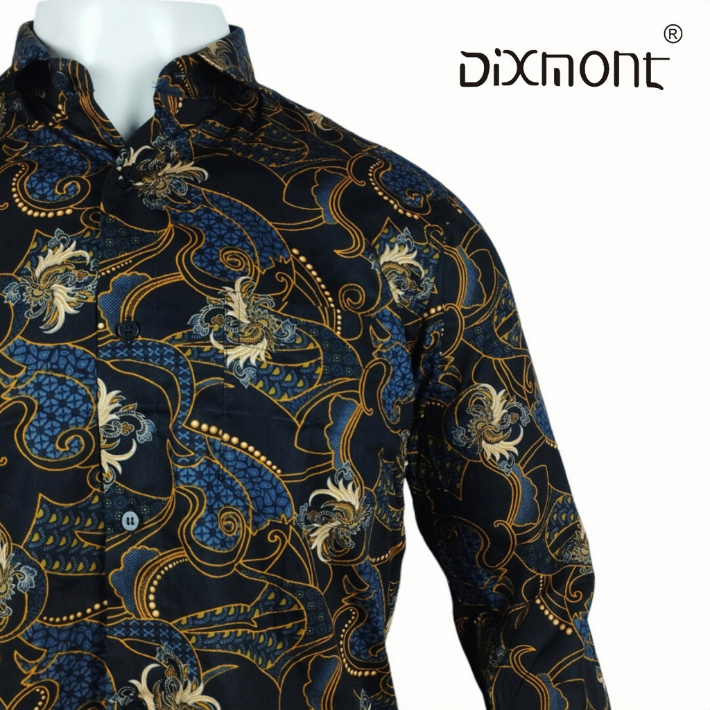 Dixmont Kemeja Batik Pria Basic Formal Lengan Panjang Hem BL00323