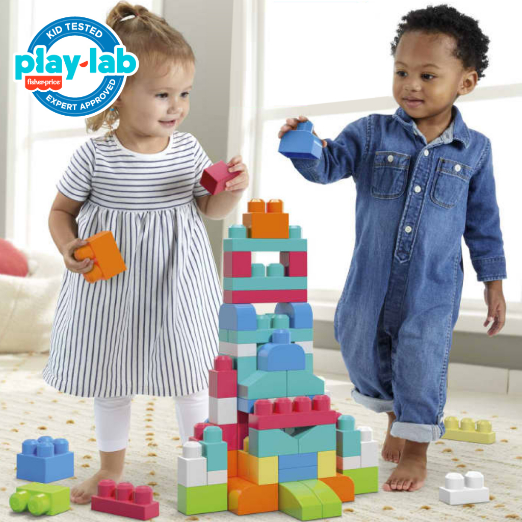 Mega Bloks Big Building Bag Pink (60 Pieces) -  Mainan Balok Susun Edukasi Anak Balita