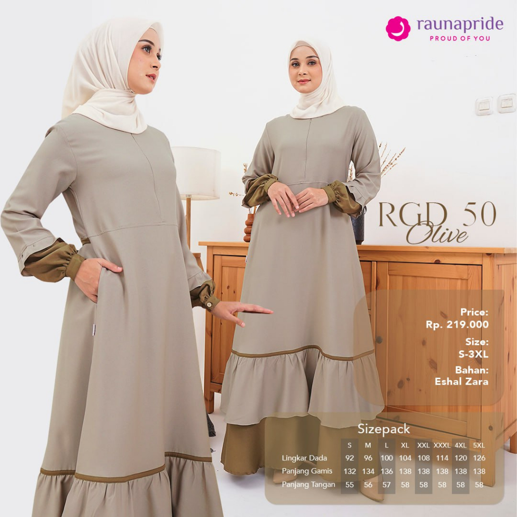 Baju Gamis Wanita Dewasa / Rauna GD-50 / Fashion Muslim Kekinian