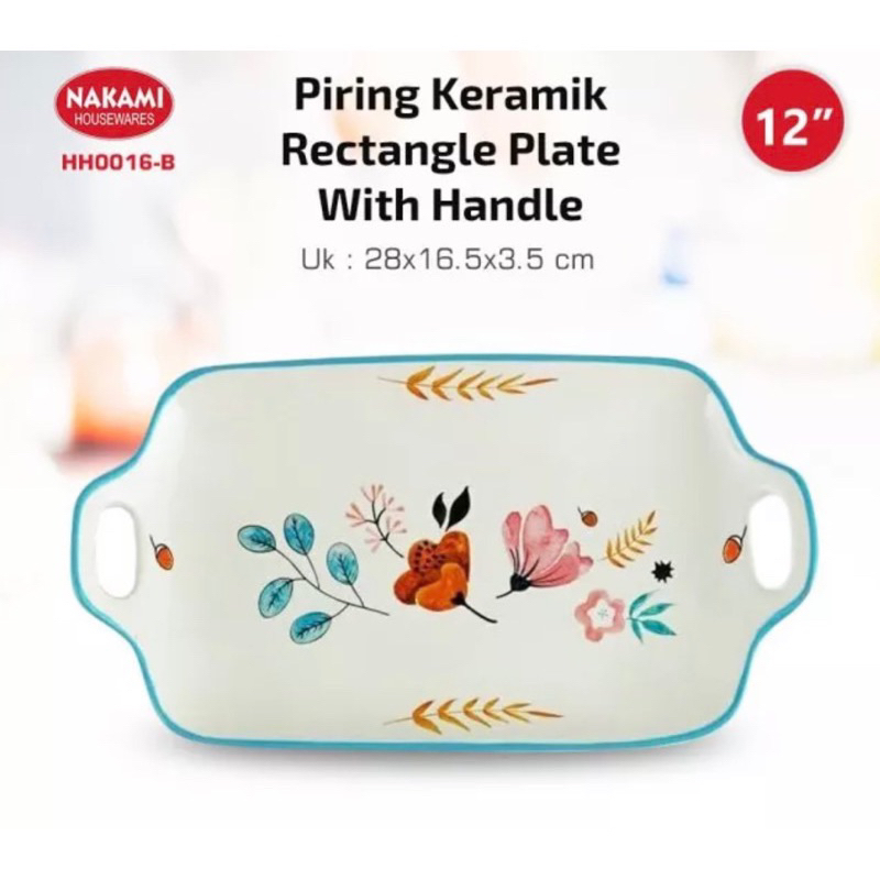 Nakami Rectangle Plate 12”/Piring keramik segi/Piring Saji Persegi Panjang/Tray Plate Piring Wadah S