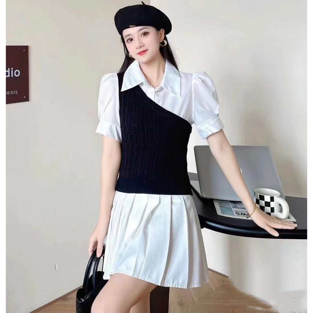 Indy Top Blouse Cotton Mix Knit - Atasan Baju Kerah Wanita Rajut Katun - TM (01052-1)