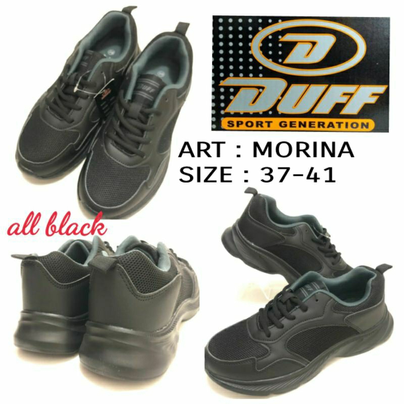 SEPATU SEKOLAH UNISEX SNEAKERS ORIGINAL BY DUFF MORINA SIZE 31-41 ALL BLACK