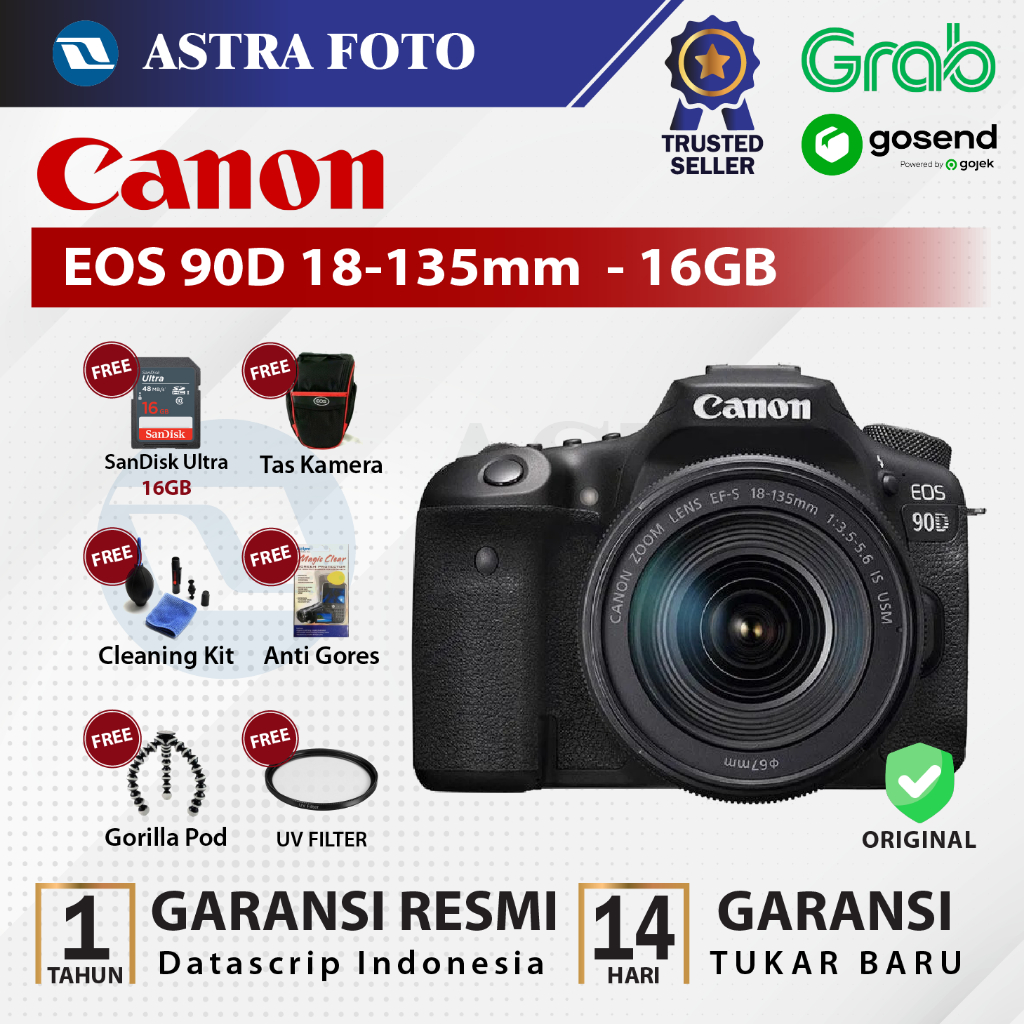 CANON EOS 90D 18-135mm PAKET 16GB GARANSI RESMI - KAMERA DSLR