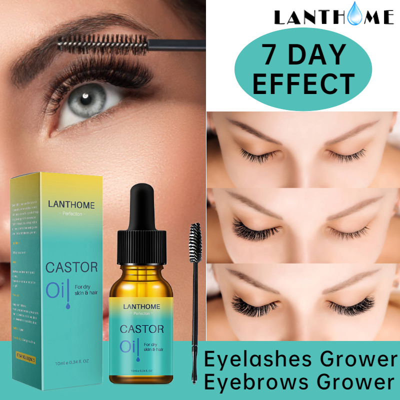 LANTHOME Natural Castor Oil Eyelash &amp; Eyebrow dan Hair Growth - (7 Hari Penebal Pemanjang Bulu Mata&amp;Rambut&amp;Alis) Serum Untuk Lashes&amp;Eyelashes&amp;Eyebrows and Hair Growth 10ml Original