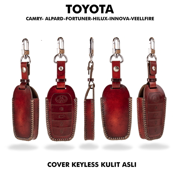 Jayuwan Cover Keyless Leather Untuk Type Mobil Toyota ALPHARD/CAMRY/HILUXS/VELVIRE  4 Tombol Free Ukir Logo Dan Nama