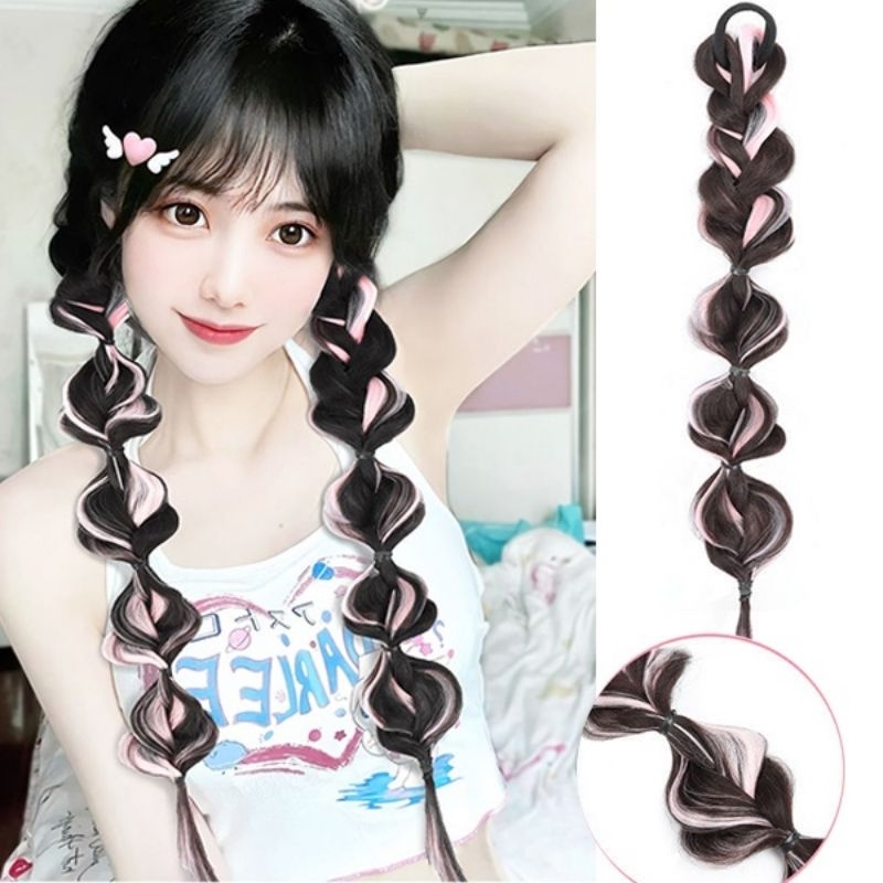 KARET RAMBUT PANJANG KEPANG WIG RAMBUT PALSU OMBRE WARNA GRADASI PINK HITAM ANAK DEWASA COSPLAY HARA
