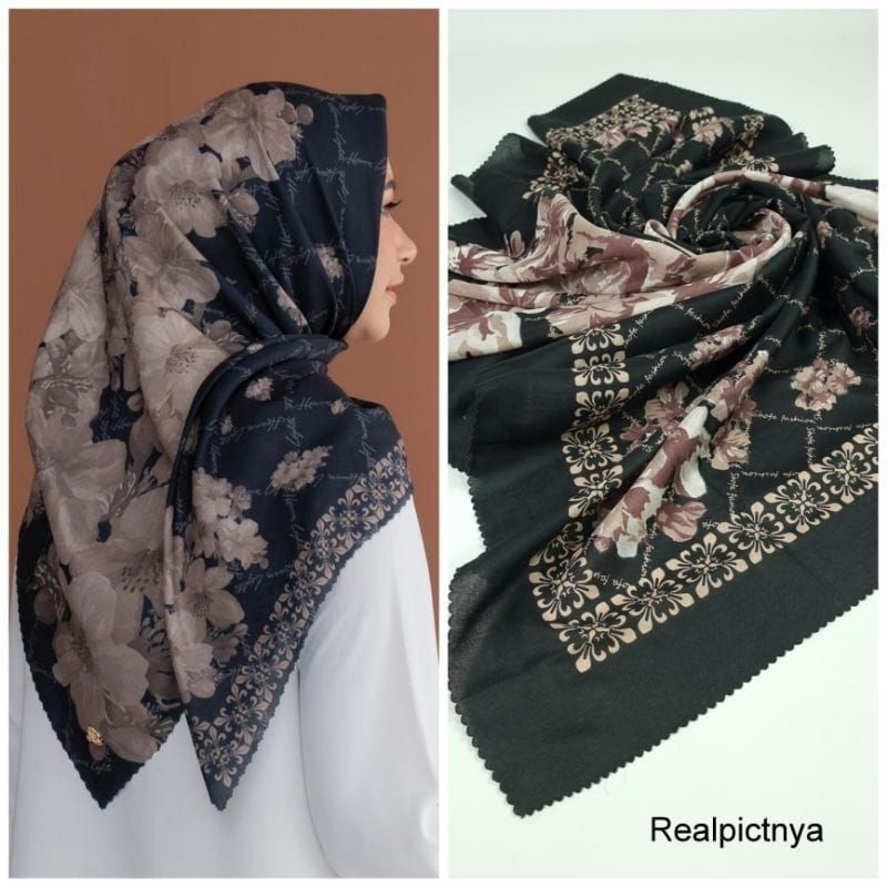 Hijab Voal Motif Premium Jilbab Segi Empat Motif BUNGA HITAM