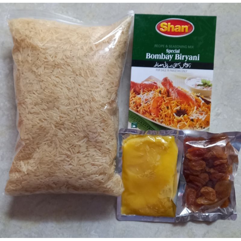 PAKET BERAS 1 KG + BUMBU SHAN  BRIYANI + M SAMIN + KISMIS